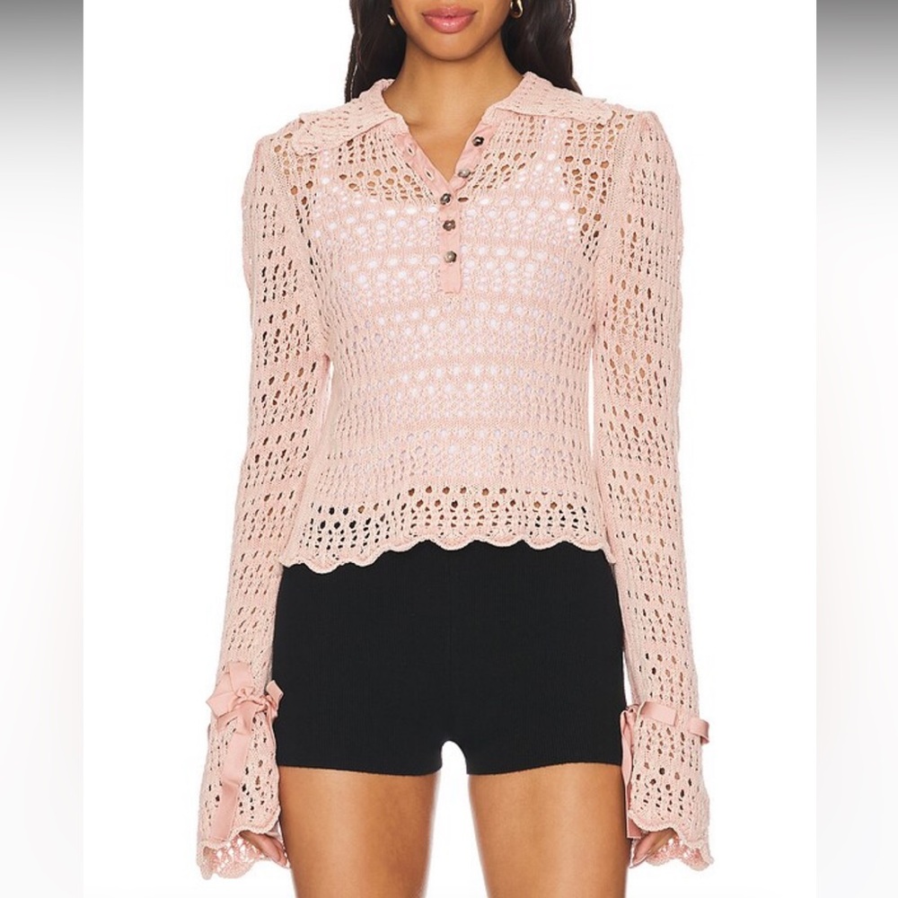 Free People Pointelle Pullover in Mauve Rose